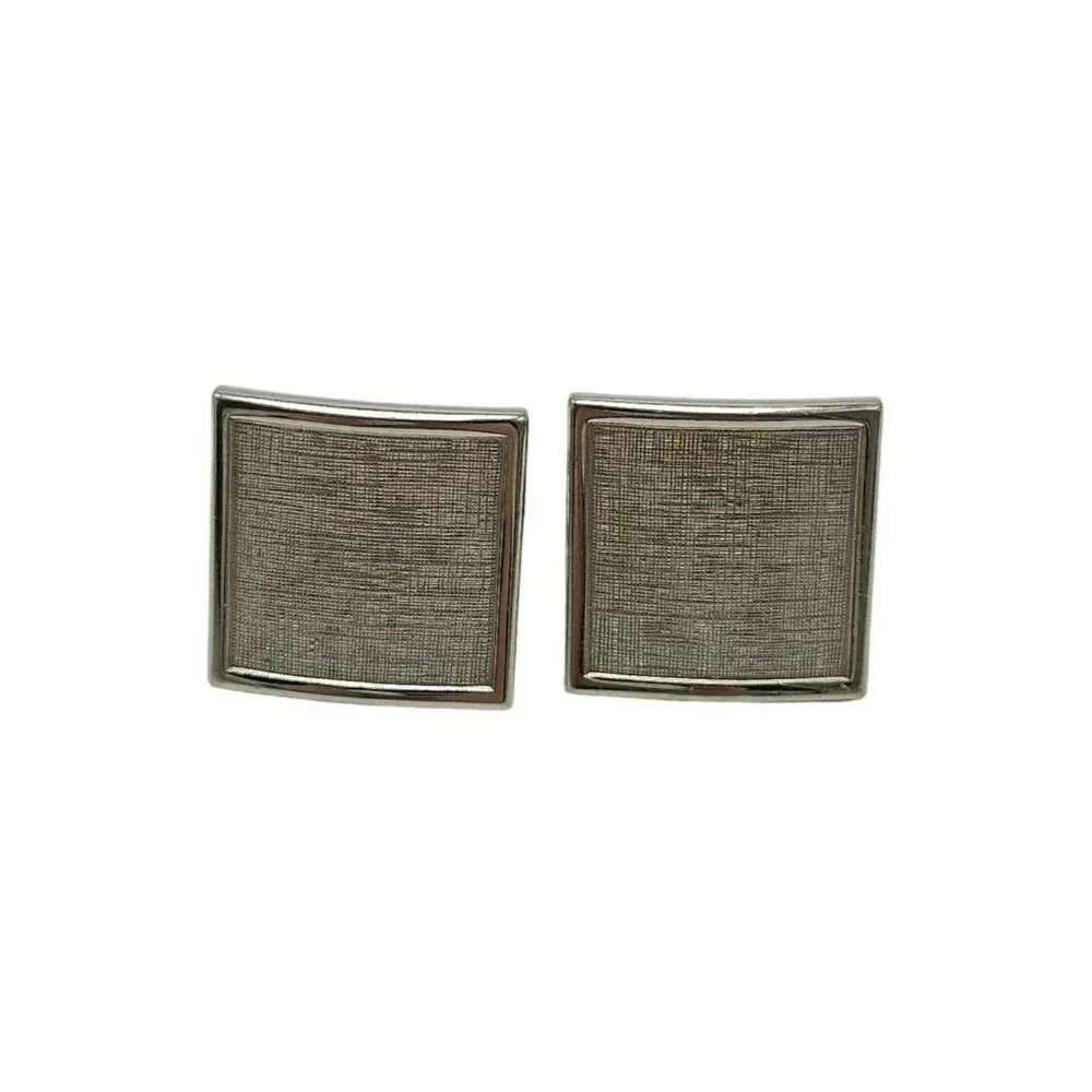 Textured Square Cufflinks Silver Tone Vintage Unisex